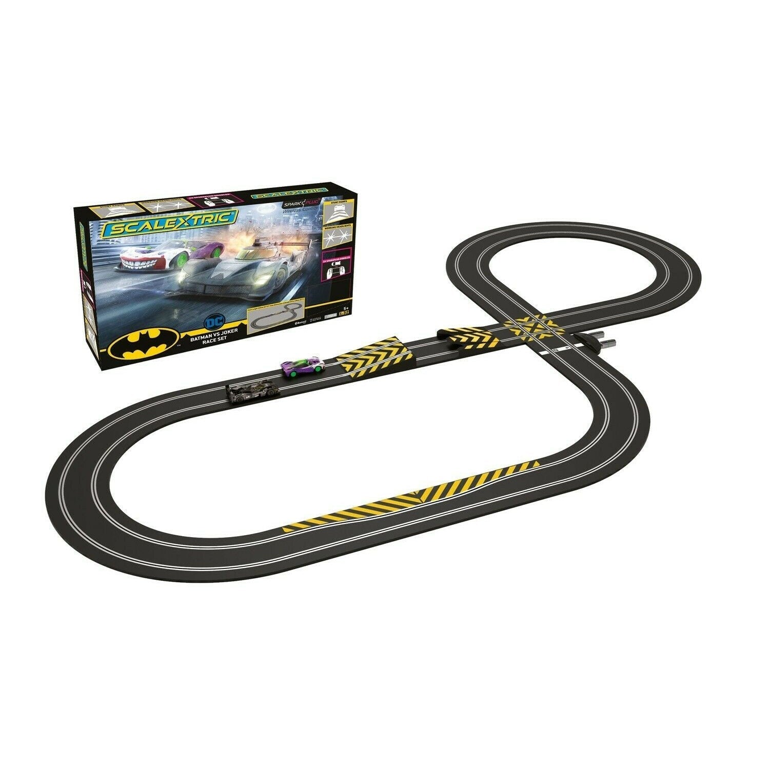 Scalextric C1415M Spark Plug - Batman vs Joker Mains Powered Slot Car Racing Set - New