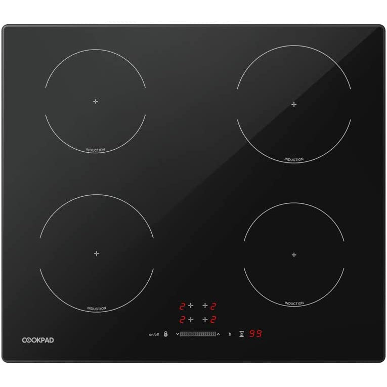 COOKPAD Induction Hob 4 Rings, Built in Electric Hob, 60cm Induction Cooktop with Crystal Black Glass Panel, Child Lock,Slider Control 32A 6400W
