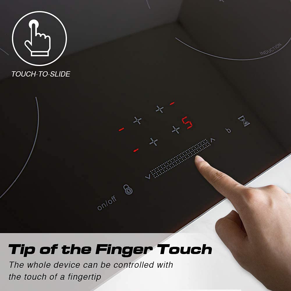 COOKPAD Induction Hob 4 Rings, Built in Electric Hob, 60cm Induction Cooktop with Crystal Black Glass Panel, Child Lock,Slider Control 32A 6400W