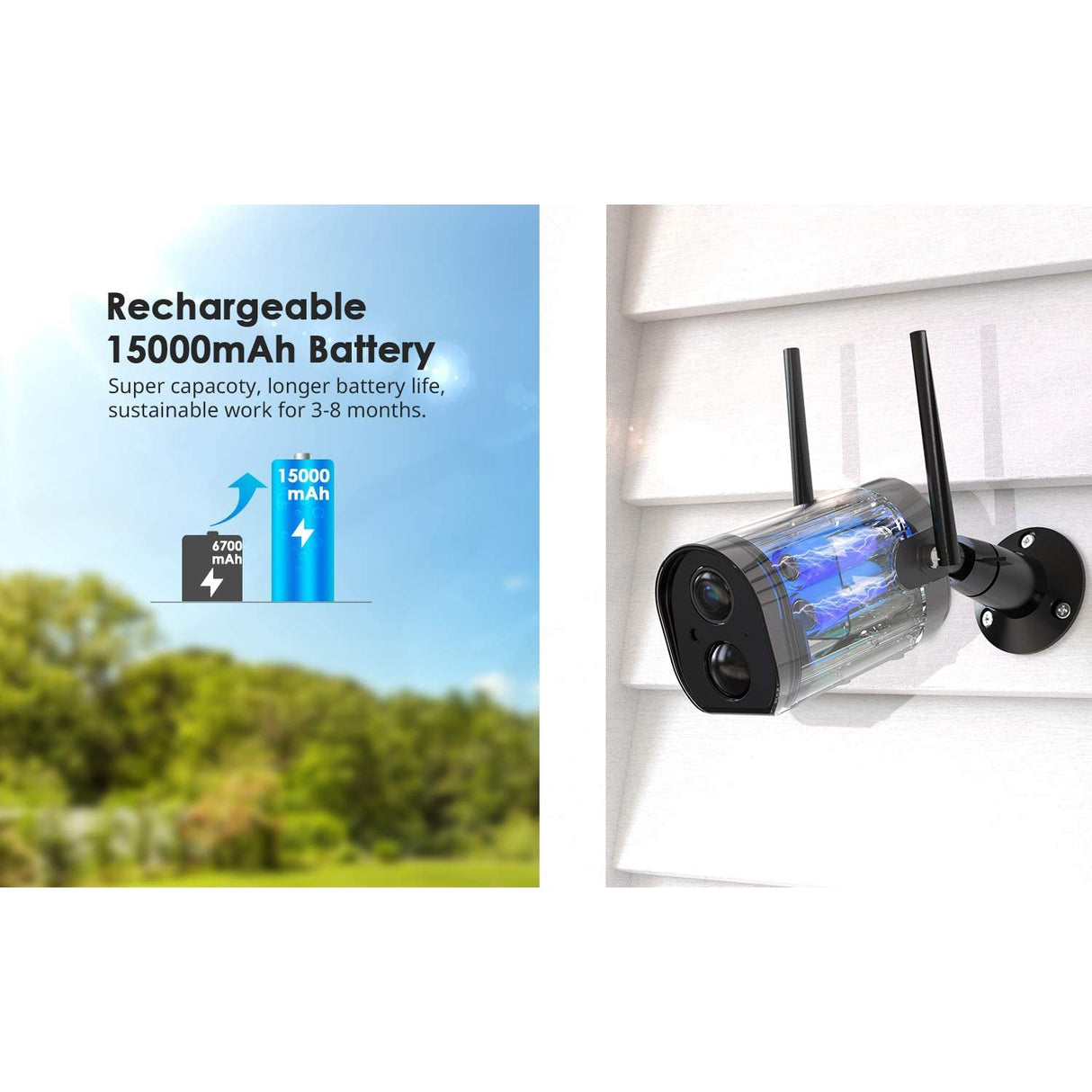 Kamtron ZS-GX6S Security CCTV IP Battery Powered Wireless Camera Indoor Outdoor - Black