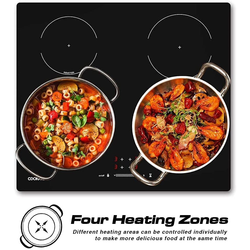 COOKPAD Induction Hob 4 Rings, Built in Electric Hob, 60cm Induction Cooktop with Crystal Black Glass Panel, Child Lock,Slider Control 32A 6400W