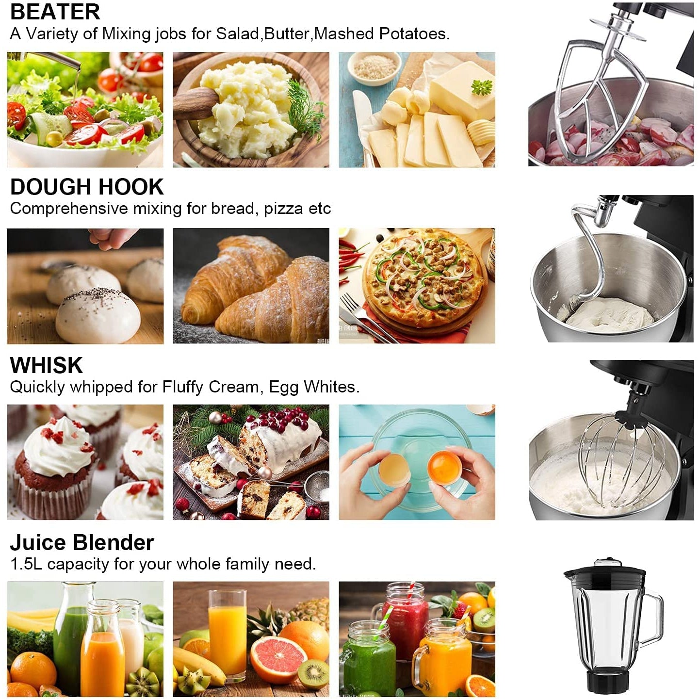 Stand Mixer for Baking, AIFEEL 9 in 1 High-end Metal Multifunctional Kitchen Mixer, 1500W 5.5L Dough Cake Mixer