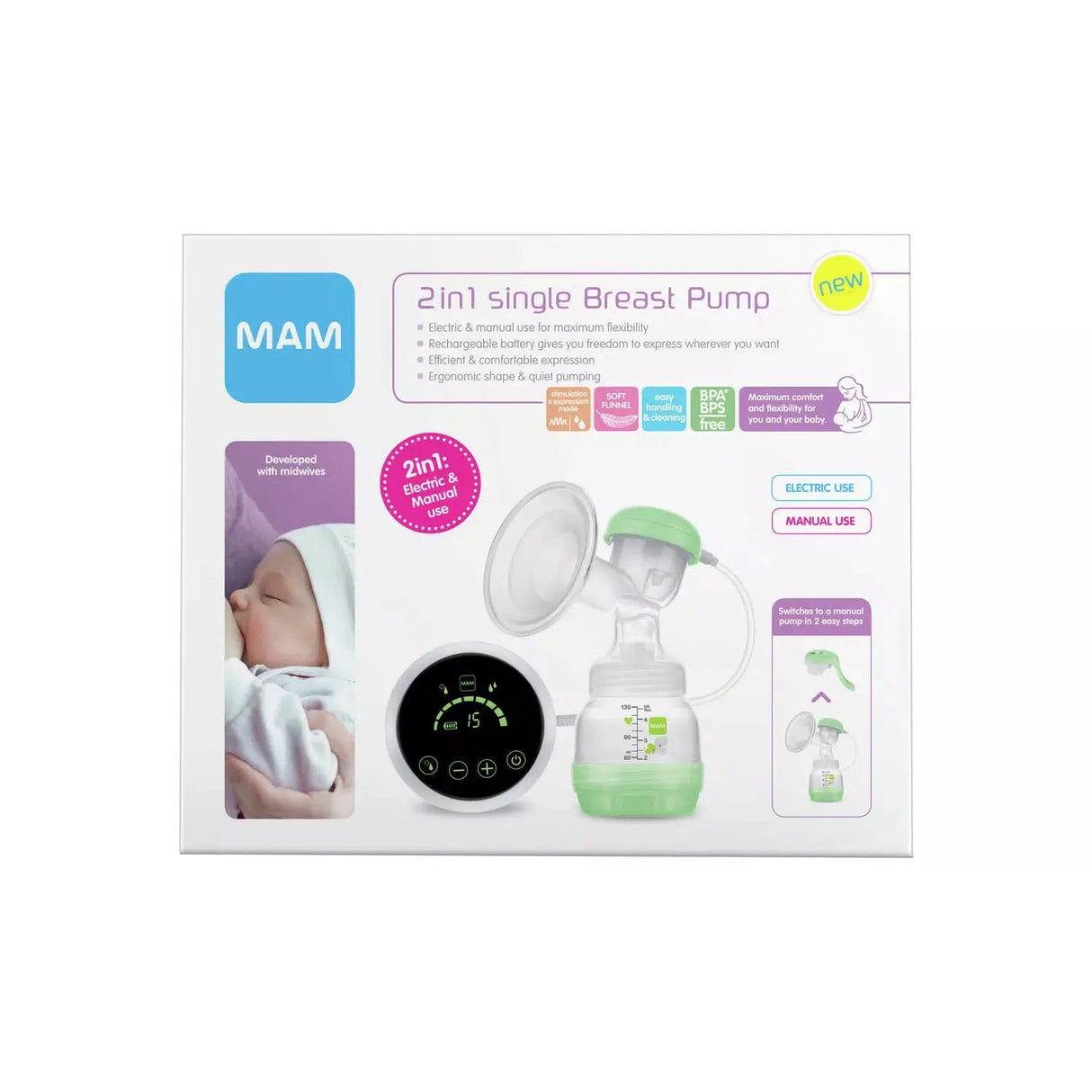 MAM 2-in-1 Single Electric and Manual Breast Pump