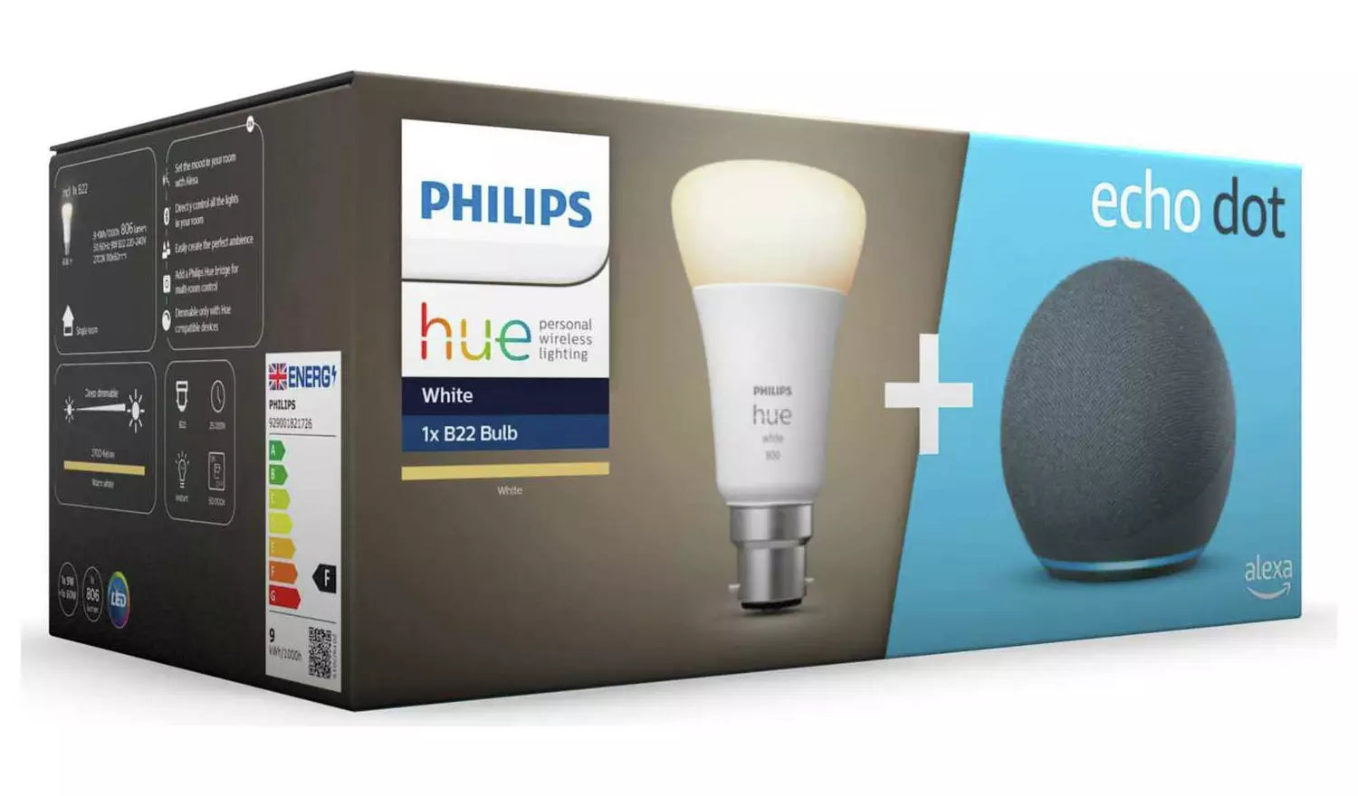 Amazon Echo Dot (4th Gen) with Philips Hue B22 Smart Bulb - New