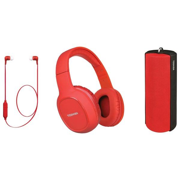 Toshiba Wireless 3-in-1 Combo Pack Bluetooth Headphones and Speaker - Red - New