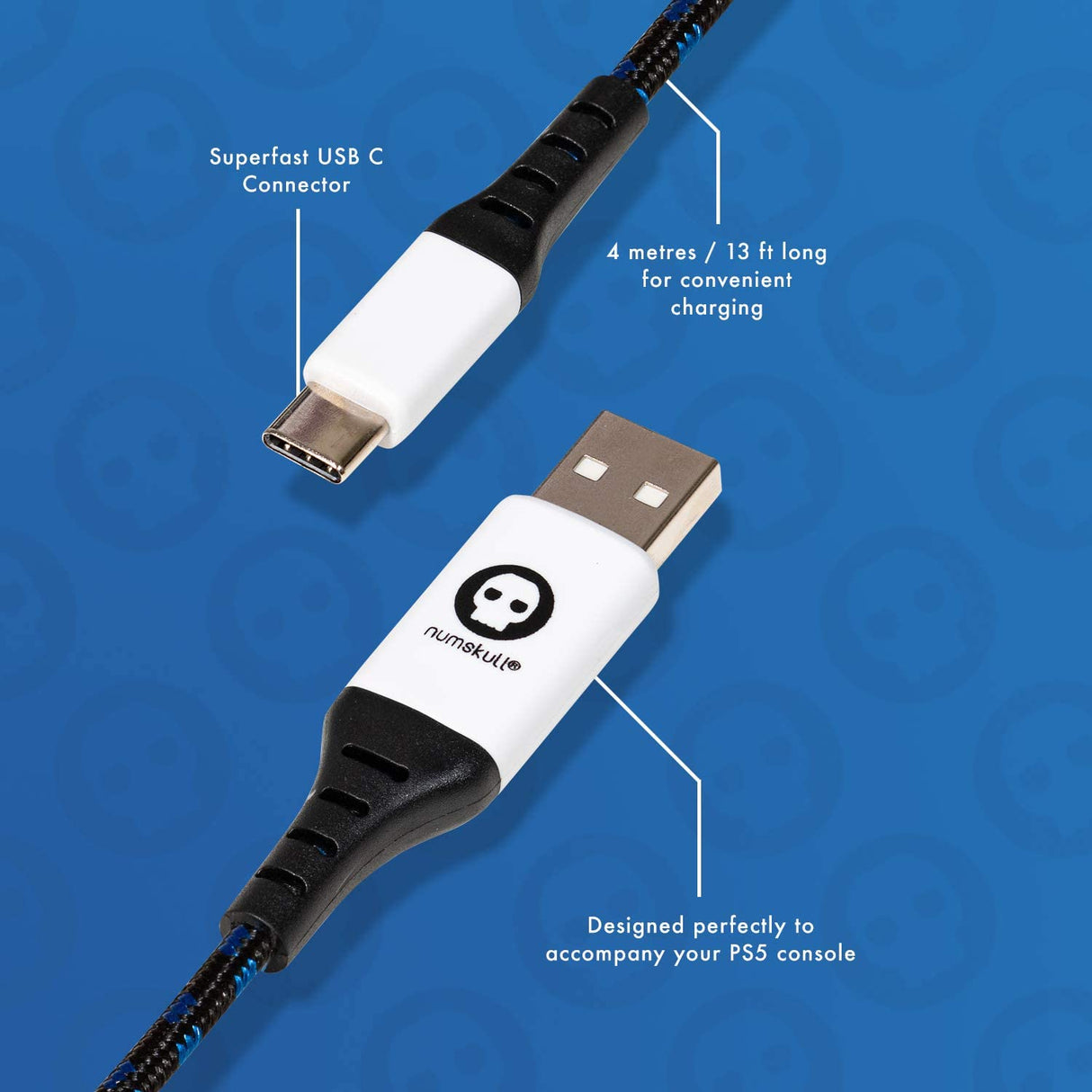 Numskull USB Type-C Nylon Braided Charging Cable 4m - Refurbished Excellent