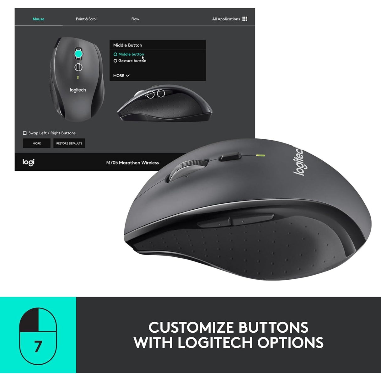 Logitech M705 Marathon Wireless Mouse - Black - Excellent