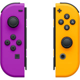 Nintendo Switch Joy-Con Controller Pair - Neon Purple / Neon Orange - Fair - Discoloured & Cracked