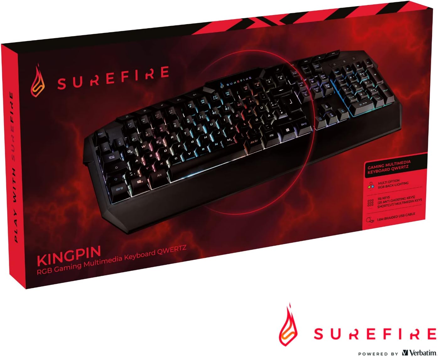 Surefire KingPin RGB Gaming Multimedia QWERTZ Keyboard - New