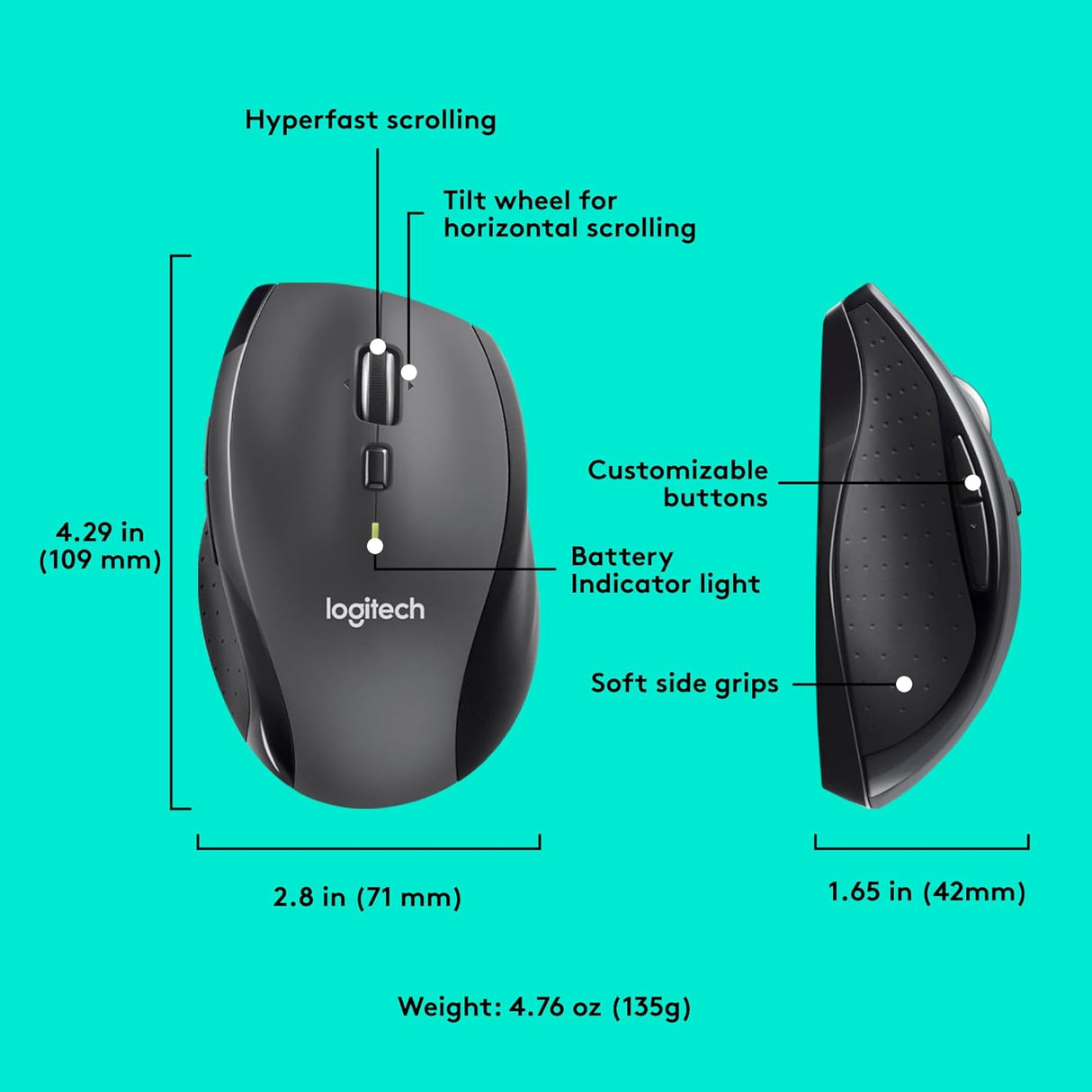 Logitech M705 Marathon Wireless Mouse - Black - Excellent