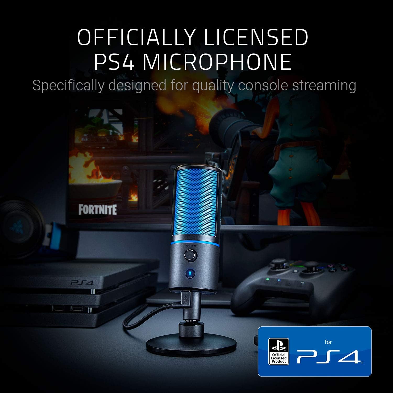 Razer Seiren X for PS4 - USB Condenser Streaming Microphone - Black/Blue