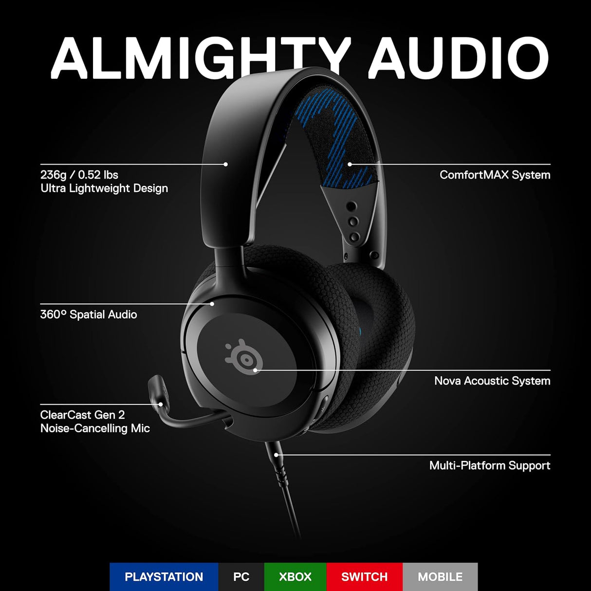 SteelSeries Arctis Nova 1P Wired Headset - Black - Excellent