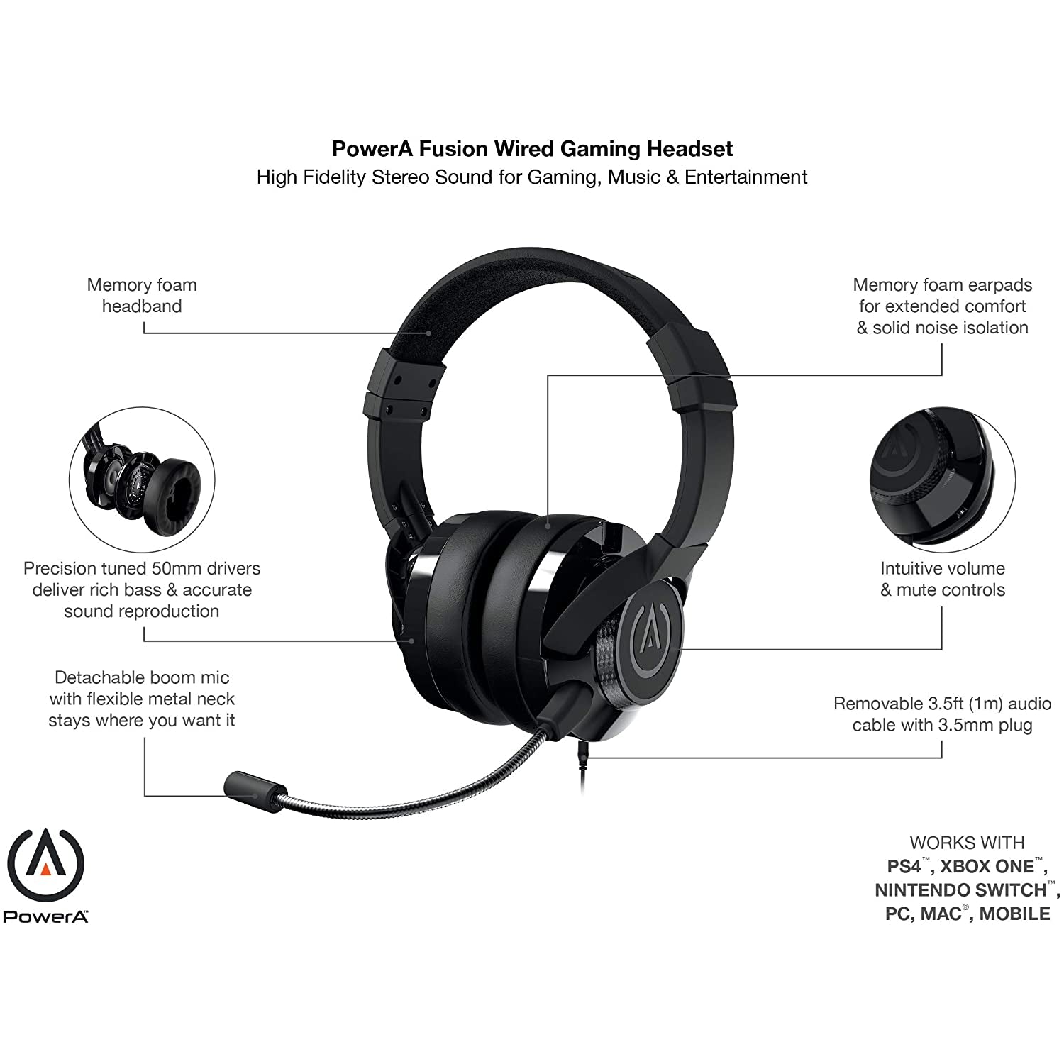 PowerA FUSION Wired Gaming Headset with Mic - Black - Refurbished Pristine