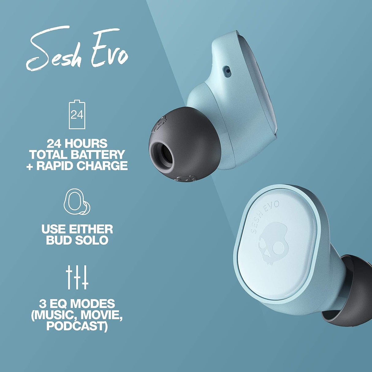 Skullcandy Sesh Evo True Wireless Earbuds - Blue - New