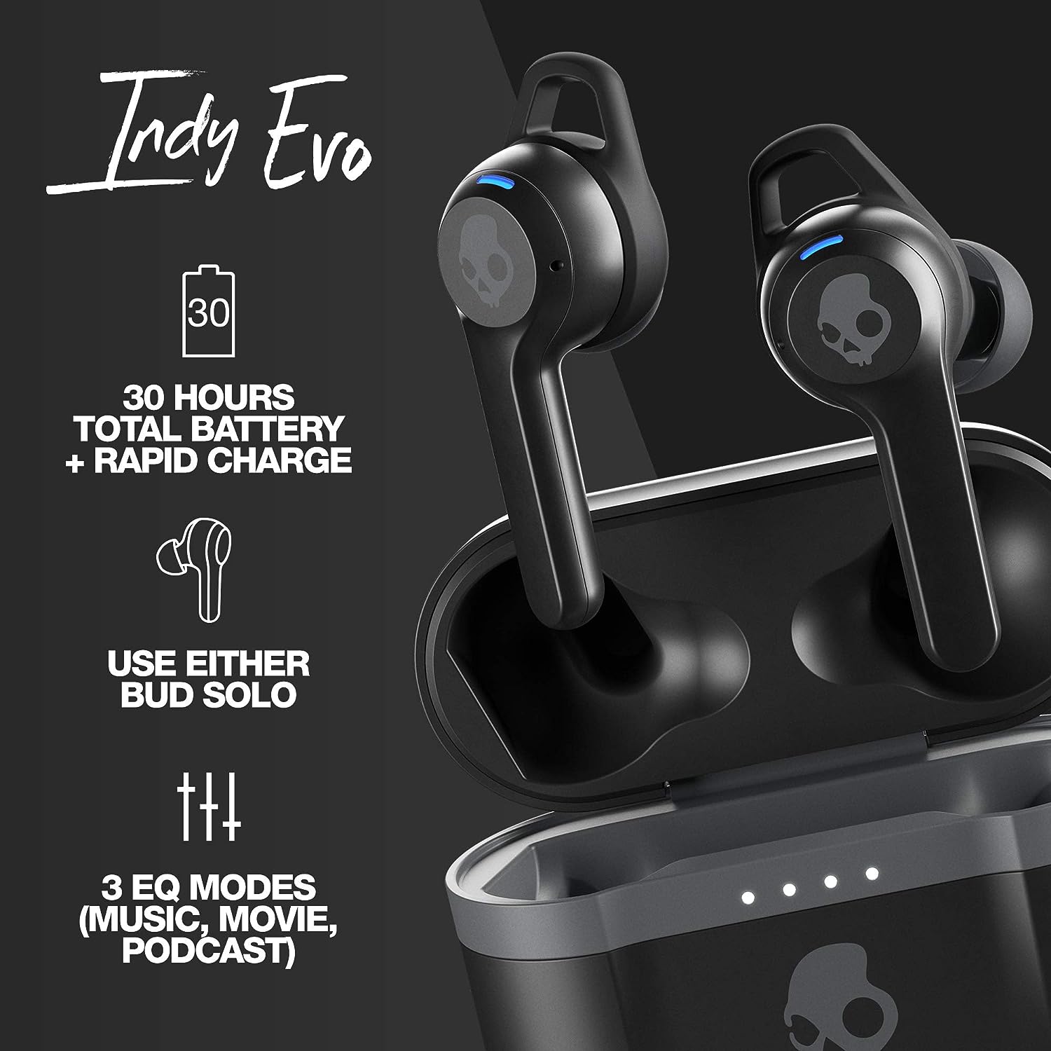 Skullcandy Indy Evo True Wireless In-Ear Headphones - Black - Refurbished Excellent