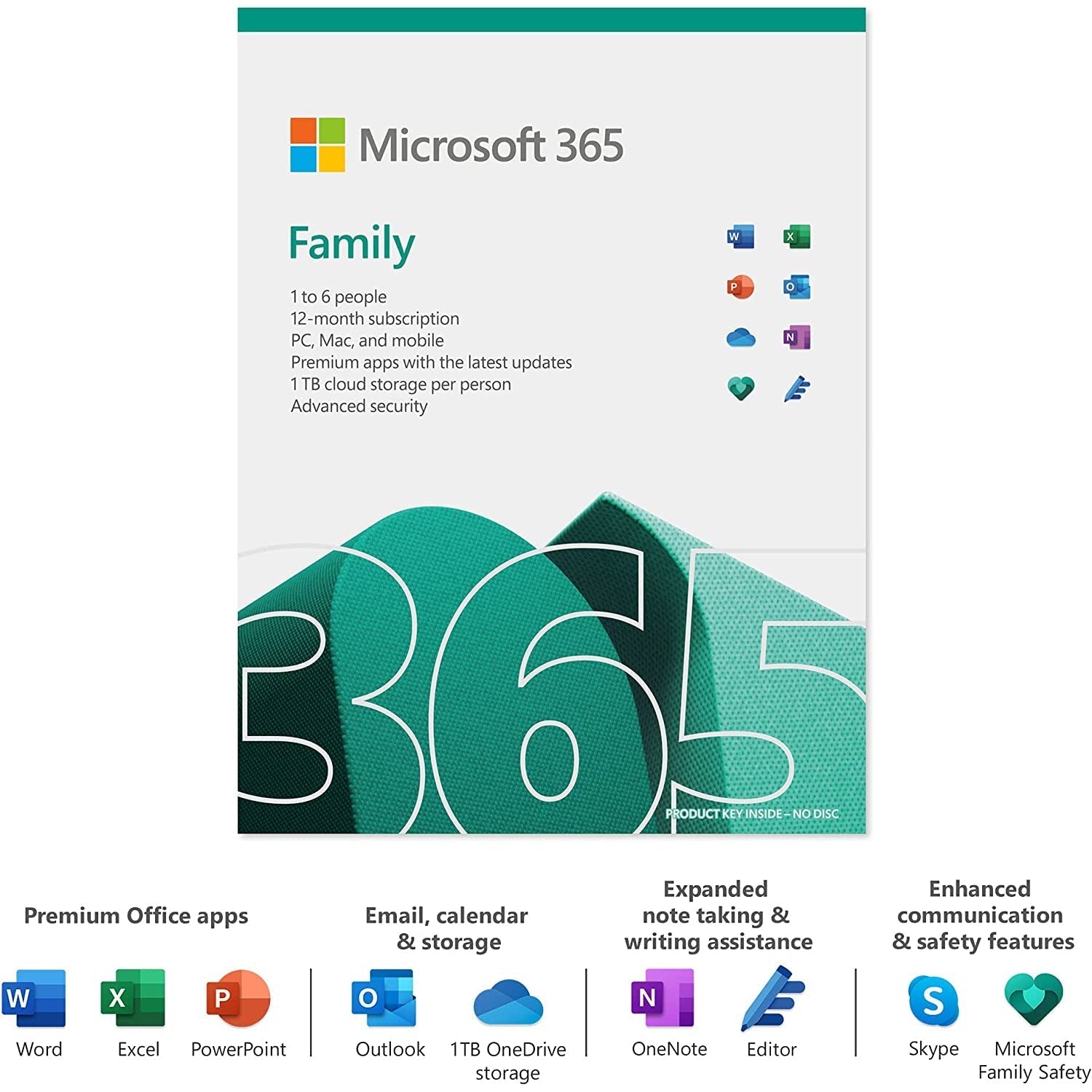 Microsoft 365 Family, Office Software Up To 6 users, 1 Year Subscription - Refurbished Pristine