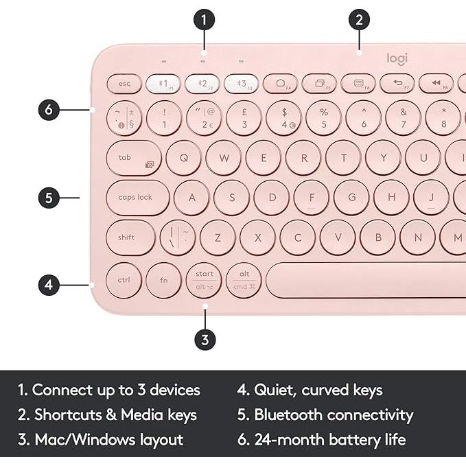 Logitech K380 Multi-Device Bluetooth Keyboard for Mac Pink- No Batteries Included