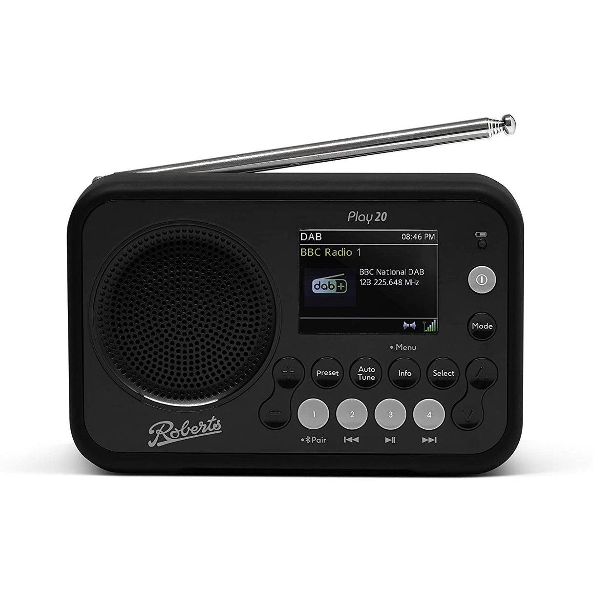 Roberts Play 20 DAB/DAB+/FM Bluetooth Portable Digital Radio, Black - Refurbished Good