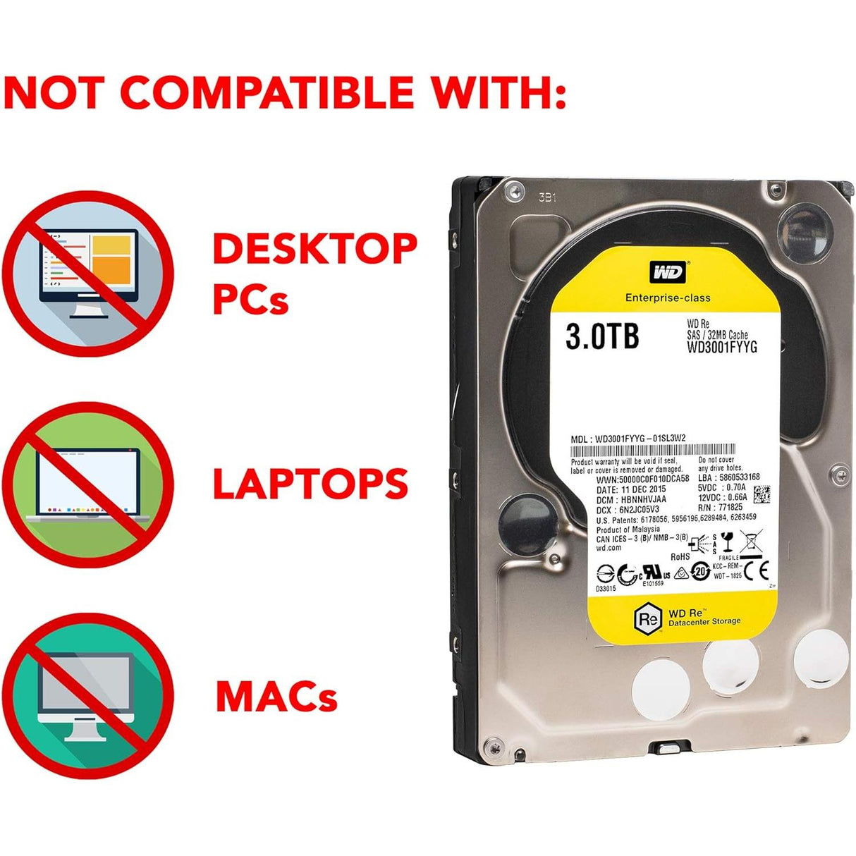 Western Digital WD3001FYYG 3TB SAS HDD - Excellent