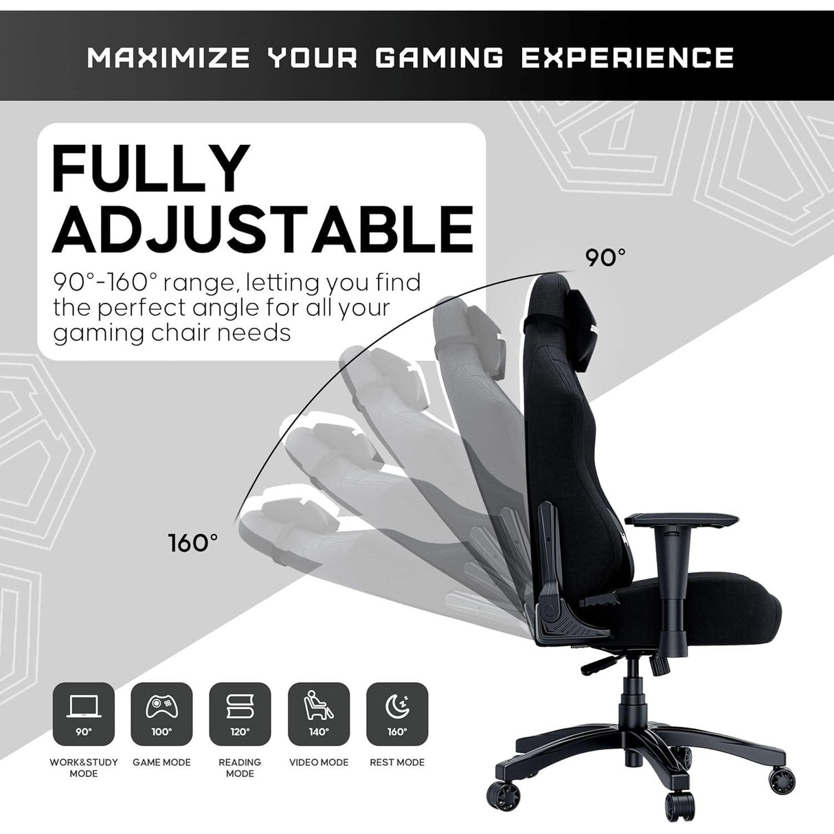 Anda Seat Luna Premium Large Gaming Chair - Black Fabric - Excellent