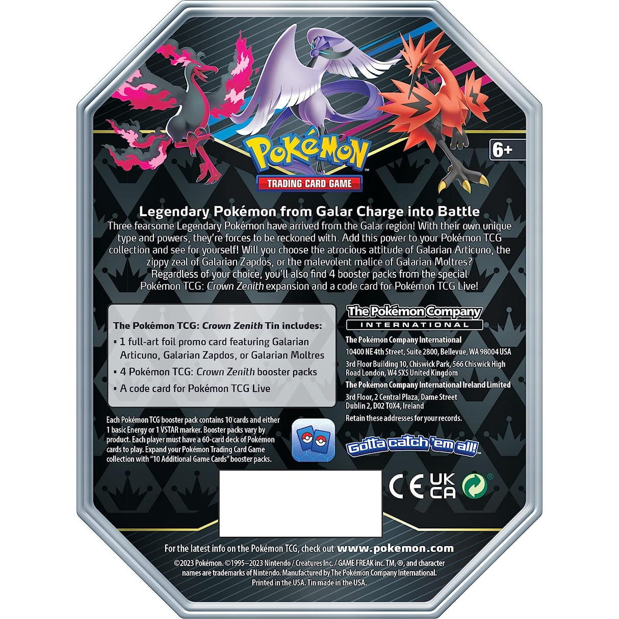 Pokemon Trading Card Game Crown Zenith Tin - Zapdos