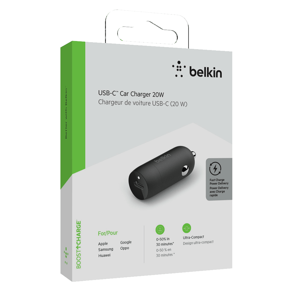 Belkin 20W USB-C Power Delivery Car Charger - Black
