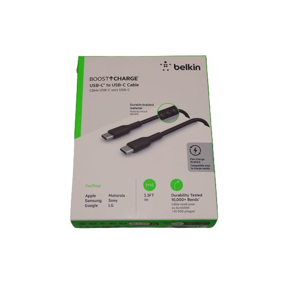 Belkin Braided USB-C to USB-C 1m Cable - Black - New