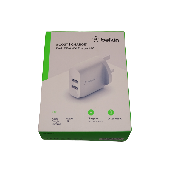 Belkin Dual USB-A Wall Charger 24W - White - New