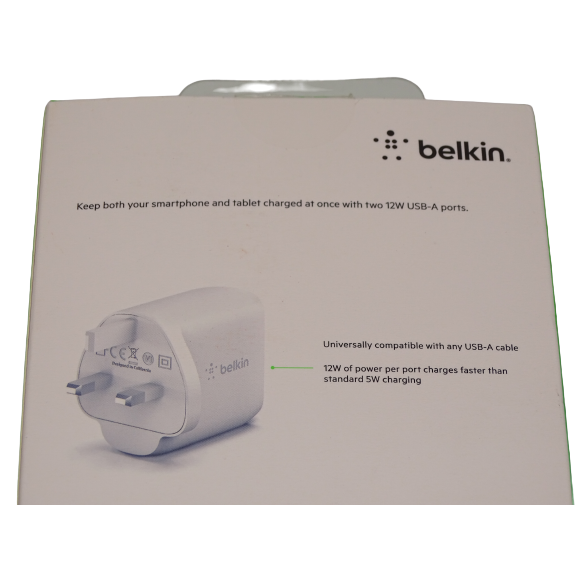 Belkin Dual USB-A Wall Charger 24W - White - New