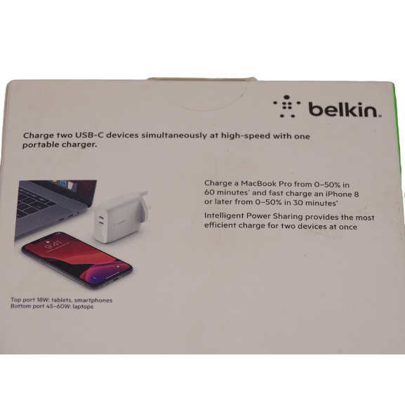Belkin 63W Dual USB-C Wall Charger - White - New