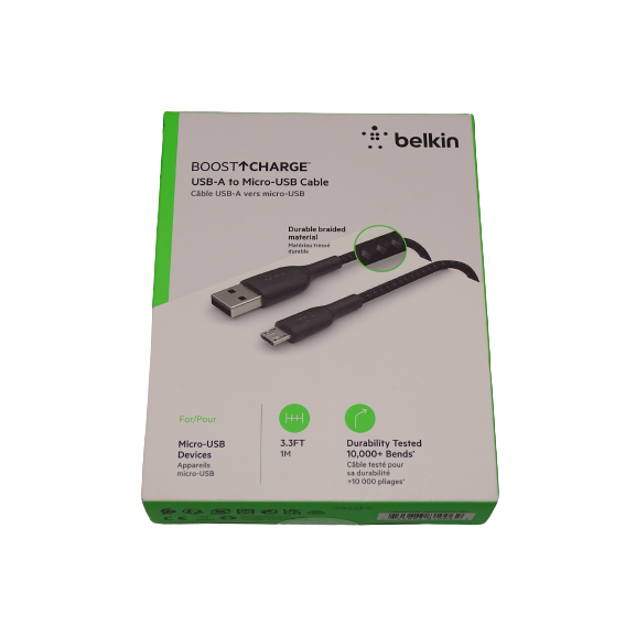 Belkin Braided USB-A to Micro USB 1m Cable - Black - New