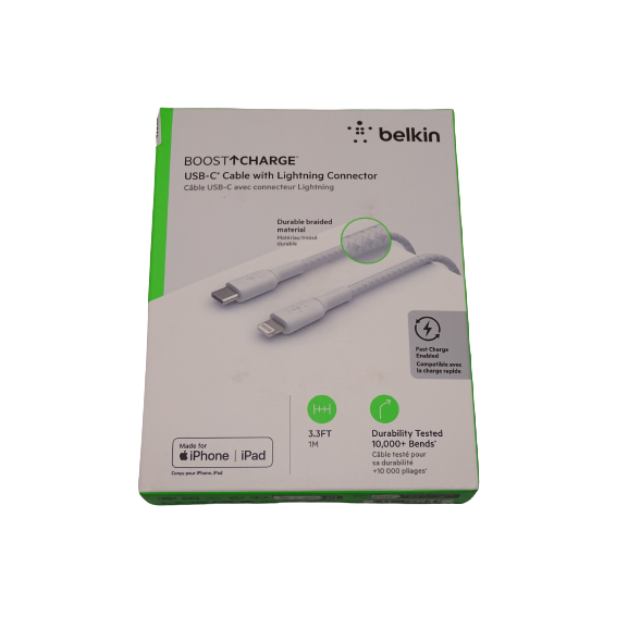 Belkin Braided USB-C to Lightning 1m Cable - White - New