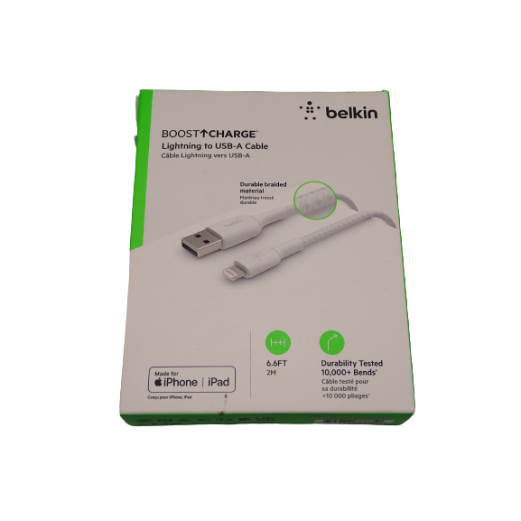 Belkin Braided USB-A to Lightning 6 Inch Cable - White