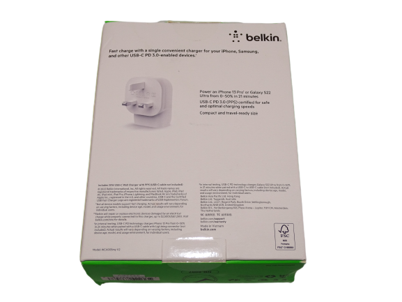 Belkin 30W Power Delivery USB-C Wall Charger - White