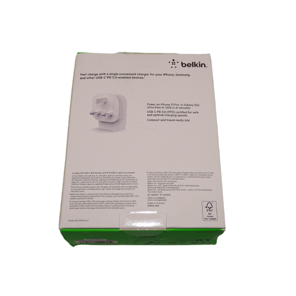 Belkin 30W Power Delivery USB-C Wall Charger - White