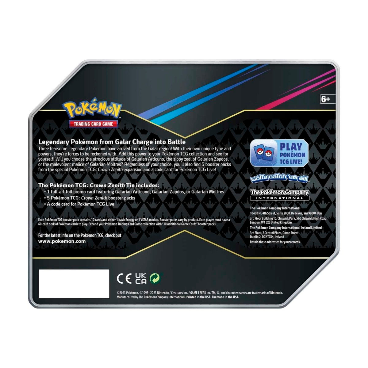 Pokemon Trading Card Game Crown Zenith Tin - Articuno