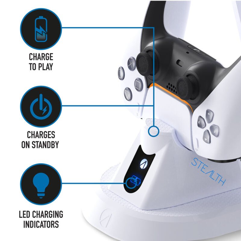 Stealth SP-C60 White Charging Station with Headset Stand - White - New