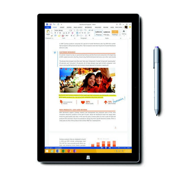 Microsoft Surface Pro 3 5D3-00001 12" Laptop - Intel Core i7-4650U 8GB RAM 256GB SSD - Silver - Refurbished Good - No Charger