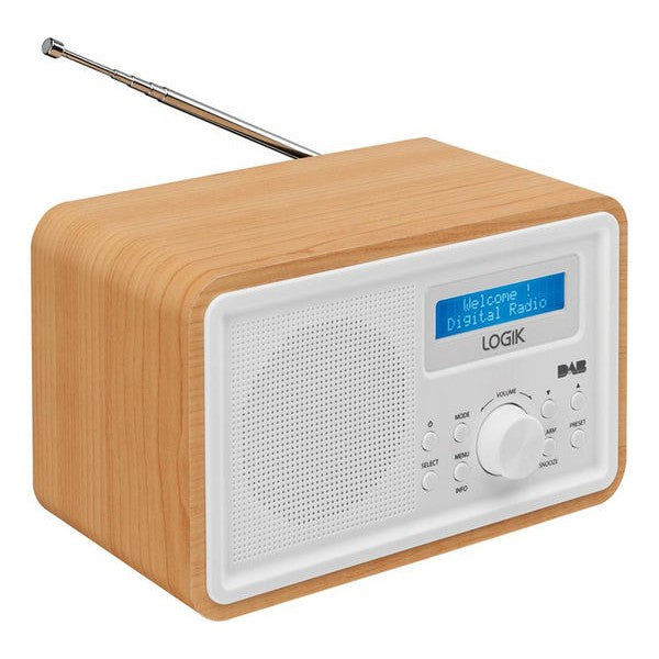 Logik LHDR15 Portable DAB/FM Clock Radio - Light Wood & White - Excellent