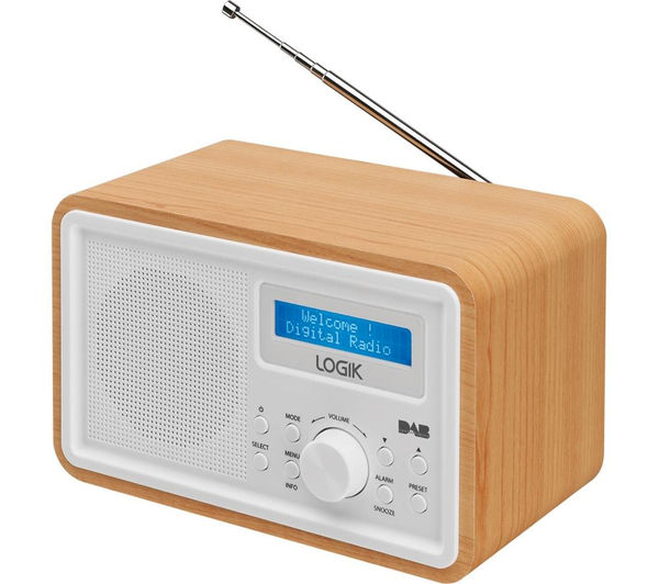 Logik LHDR15 Portable DAB/FM Clock Radio - Light Wood & White - Excellent