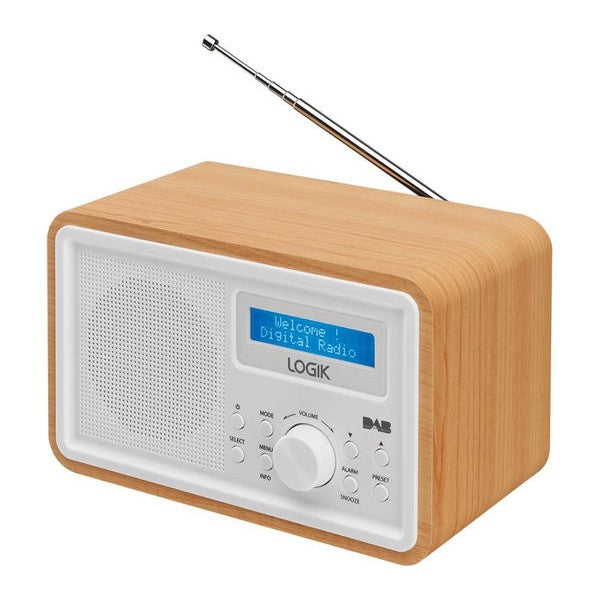 Logik LHDR15 Portable DAB/FM Clock Radio - Light Wood & White - Excellent