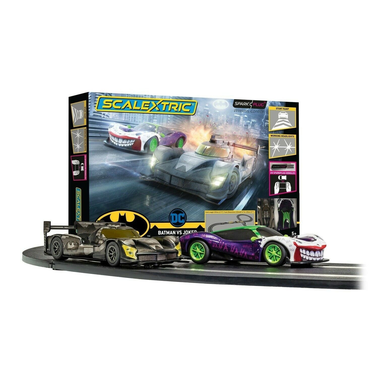 Scalextric C1415M Spark Plug - Batman vs Joker Mains Powered Slot Car Racing Set - New