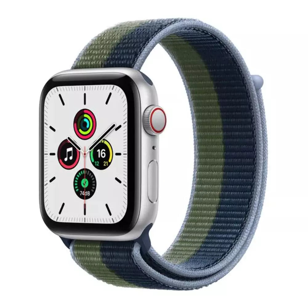 Apple Watch SE Cellular 44mm Silver Aluminium with Abyss Blue & Moss Green Sports Loop