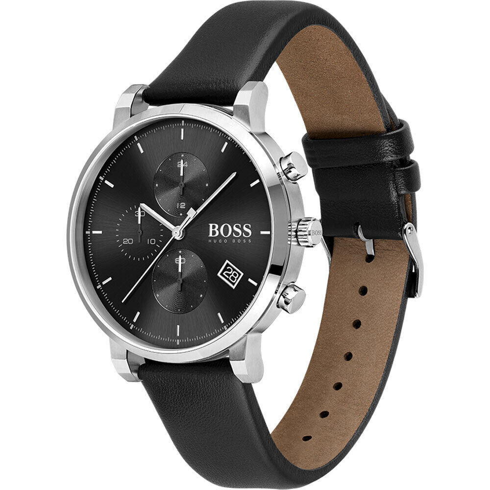 Hugo Boss 1513777 Men's Integrity Leather Strap Watch - Silver/Black