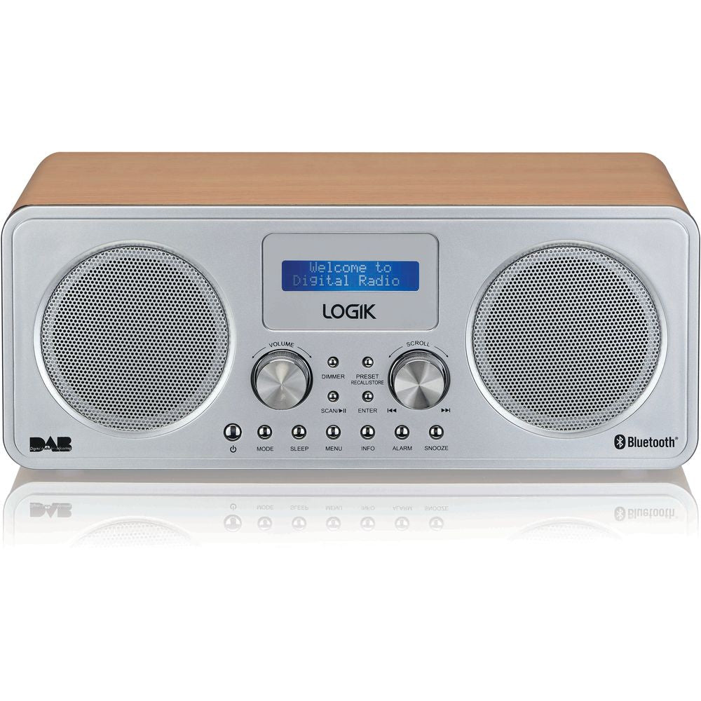 Logik L75DAB20 Portable DAB+/FM Bluetooth Radio - Silver & Wood