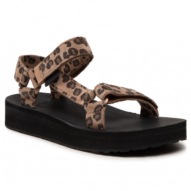 AND/OR Lean Suede Leopard Print Flatform Sandals, Brown (UK 7)