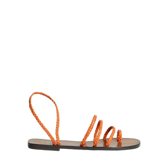 John Lewis Lawna Plaited Woven Strappy Flat Sandals, Orange ( Size 4.5 )