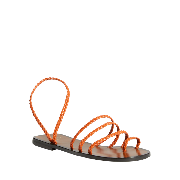 John Lewis Lawna Plaited Woven Strappy Flat Sandals, Orange ( Size 4.5 )