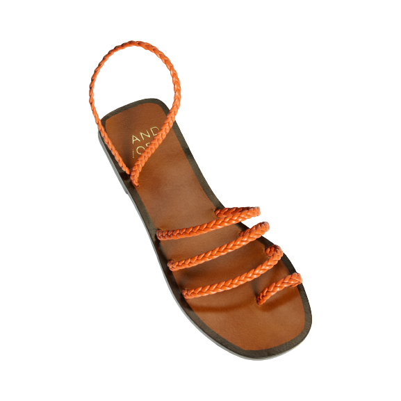 John Lewis Lawna Plaited Woven Strappy Flat Sandals, Orange ( Size 4.5 )