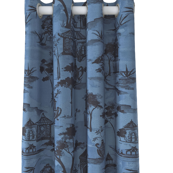 John Lewis & Partners Pagoda Pair Lined Eyelet Curtains, Blue (W228cm x Drop 182cm)